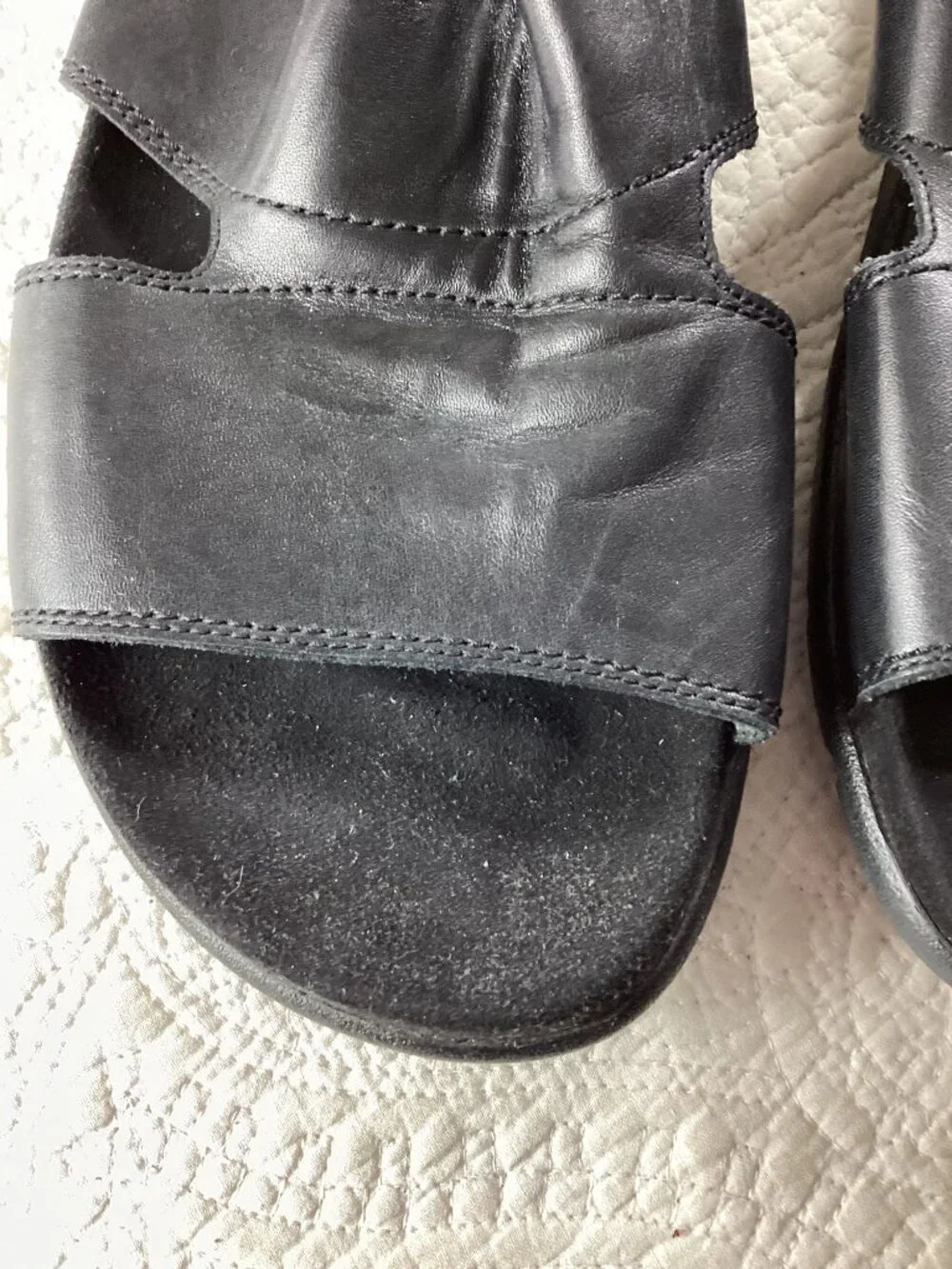 Mephisto Mens Air-Relax Black Leather Slide Sandals Size 46 EU, US 12*EUC